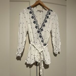 Loft Wrap Embroidered White Blouse